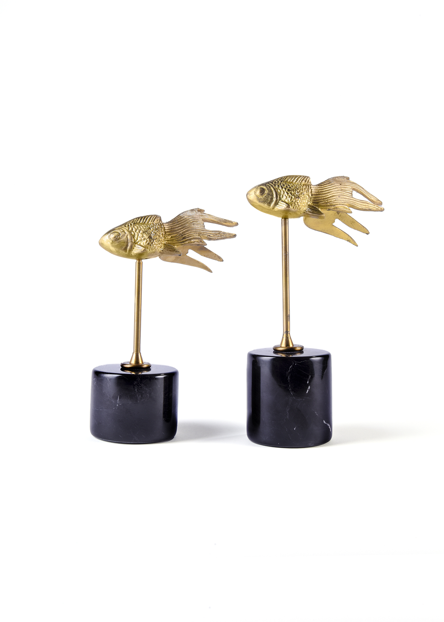 Metal Fish With Marble Set Of 2