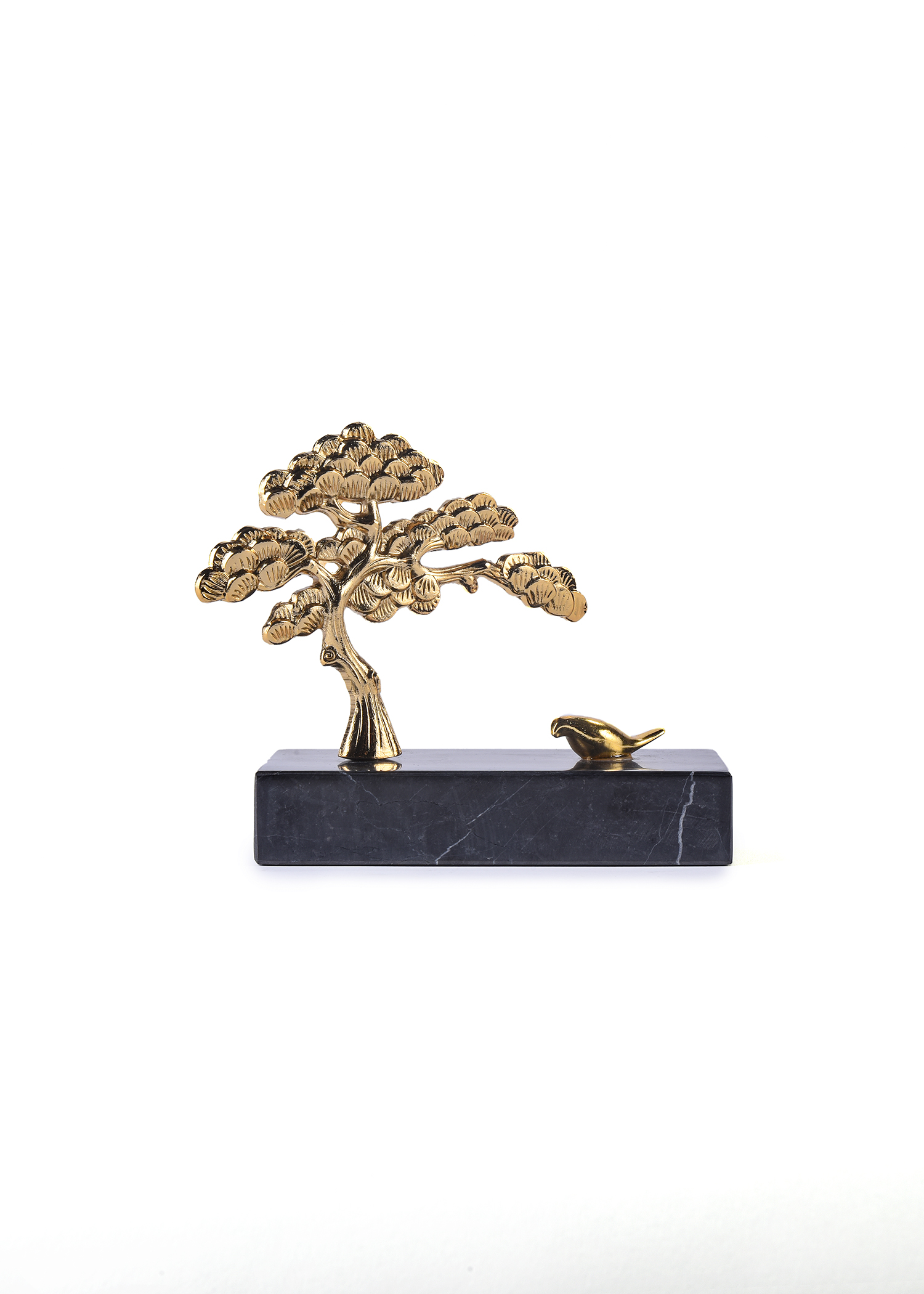 Metal Tree And Bird With Black Marble Stand