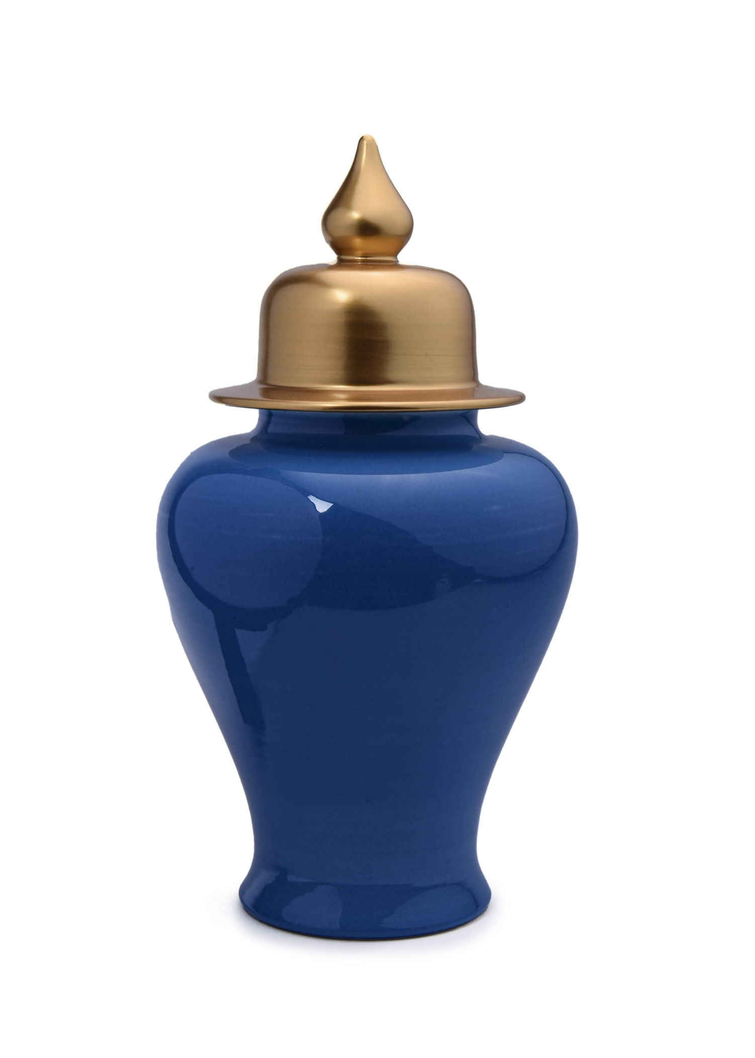 Baby Blue Ceramic Jar With Golden Cover Medium