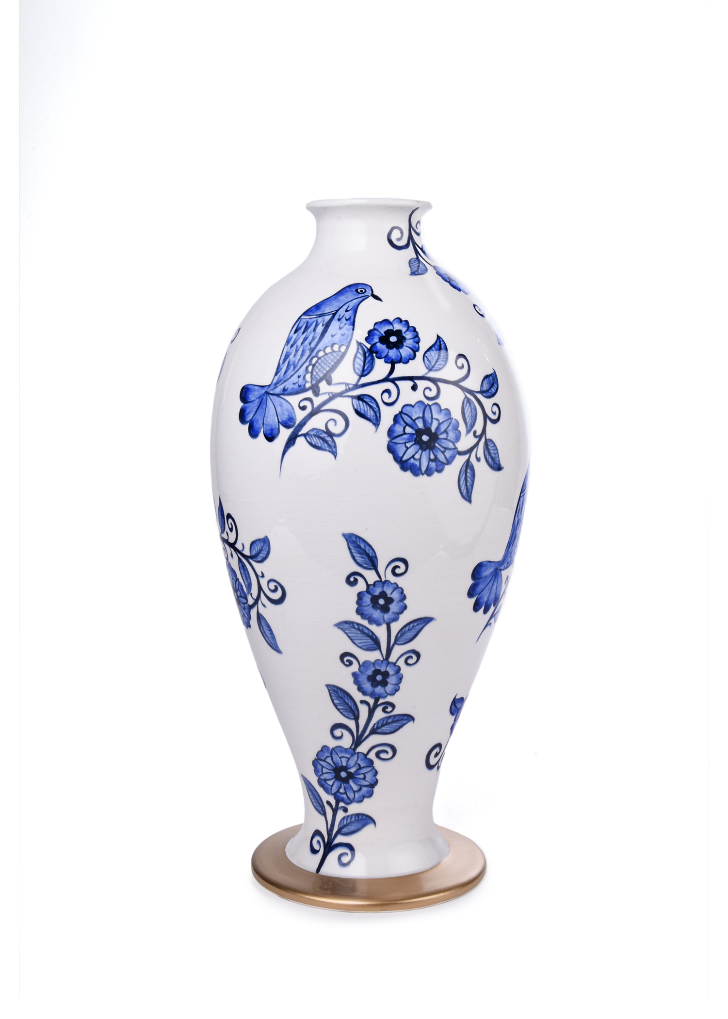 White Ceramic Vase With Blue Bird And Flower