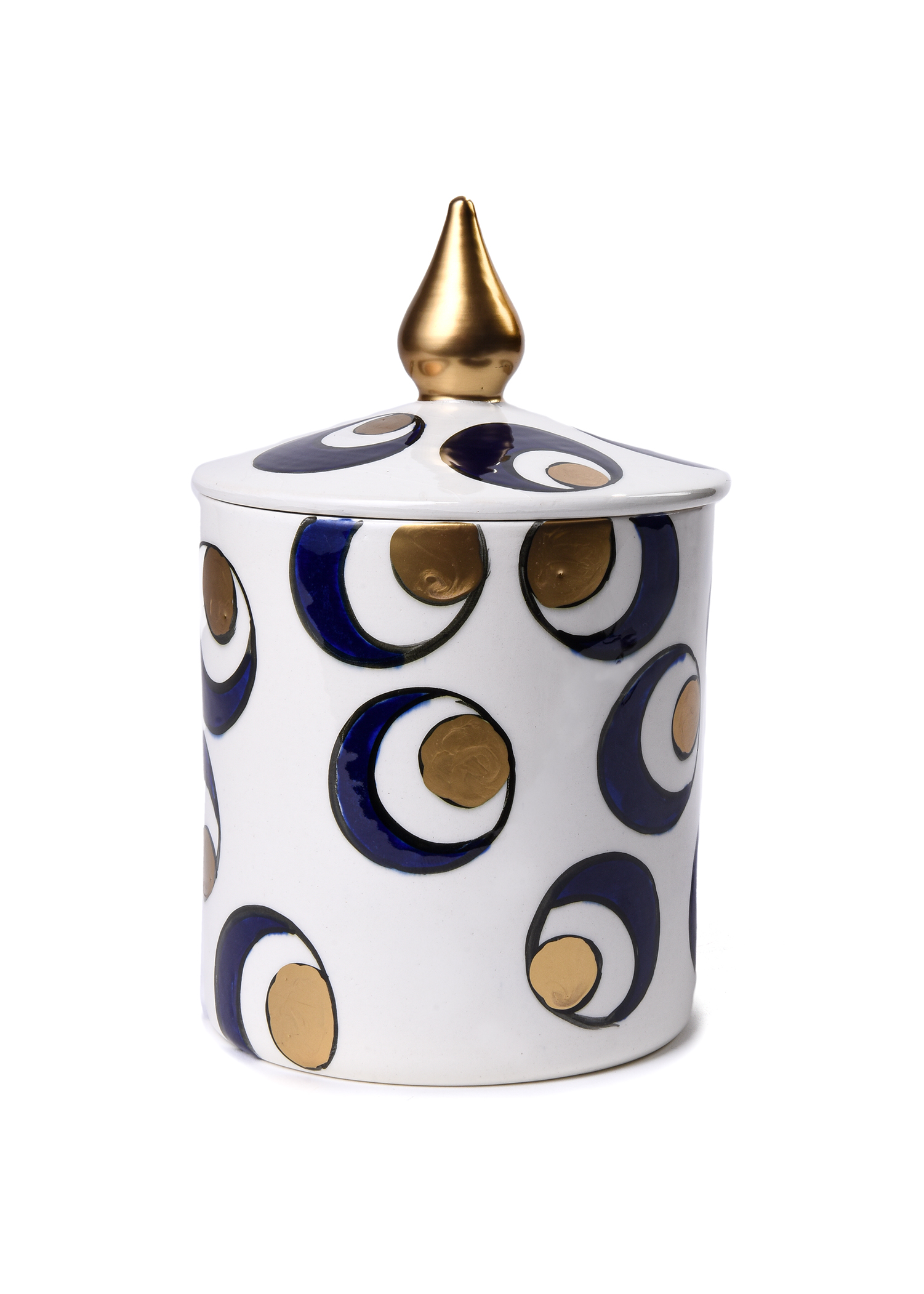 Cylindrical White With Eye 
Details Ceramic Jar Small