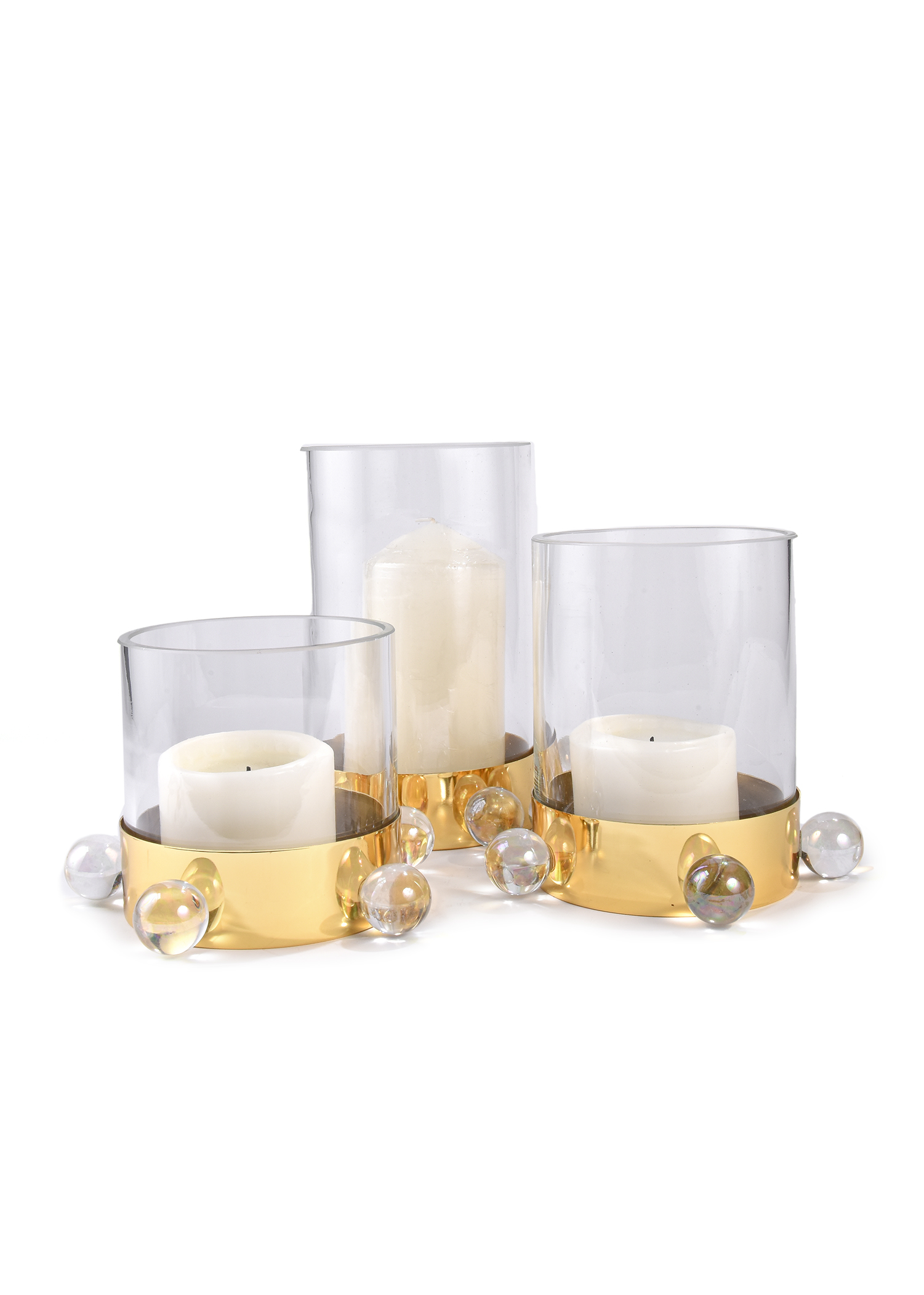 Gold And Transparent Candle Holder Set Set Of 3