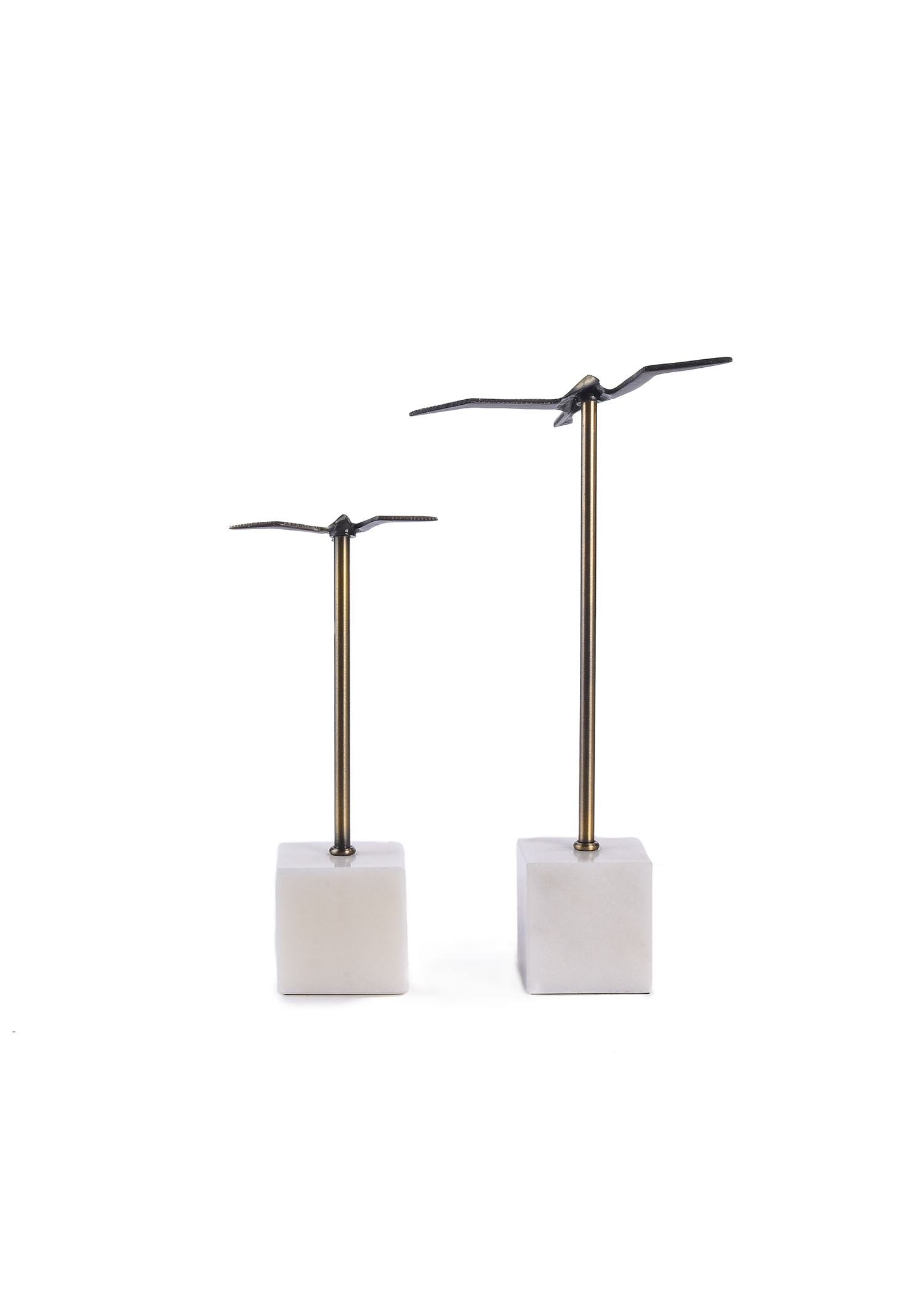 Metal Bird With Marble White Set Of 2