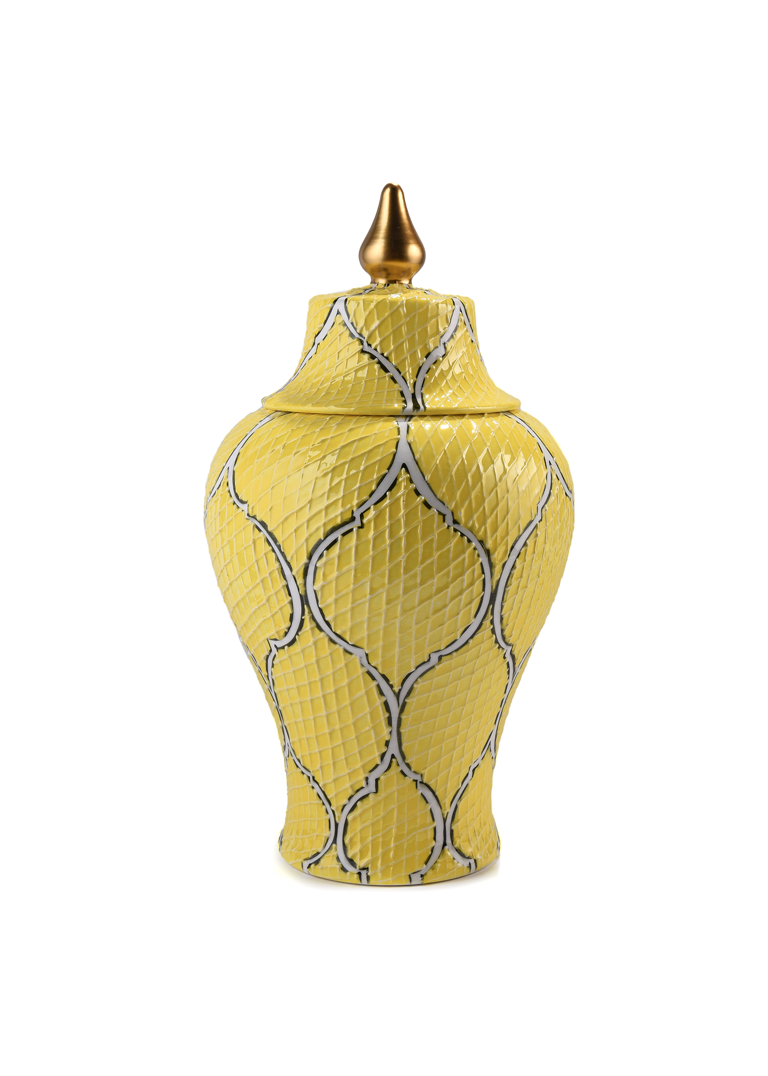 Yellow Jar with Black Design