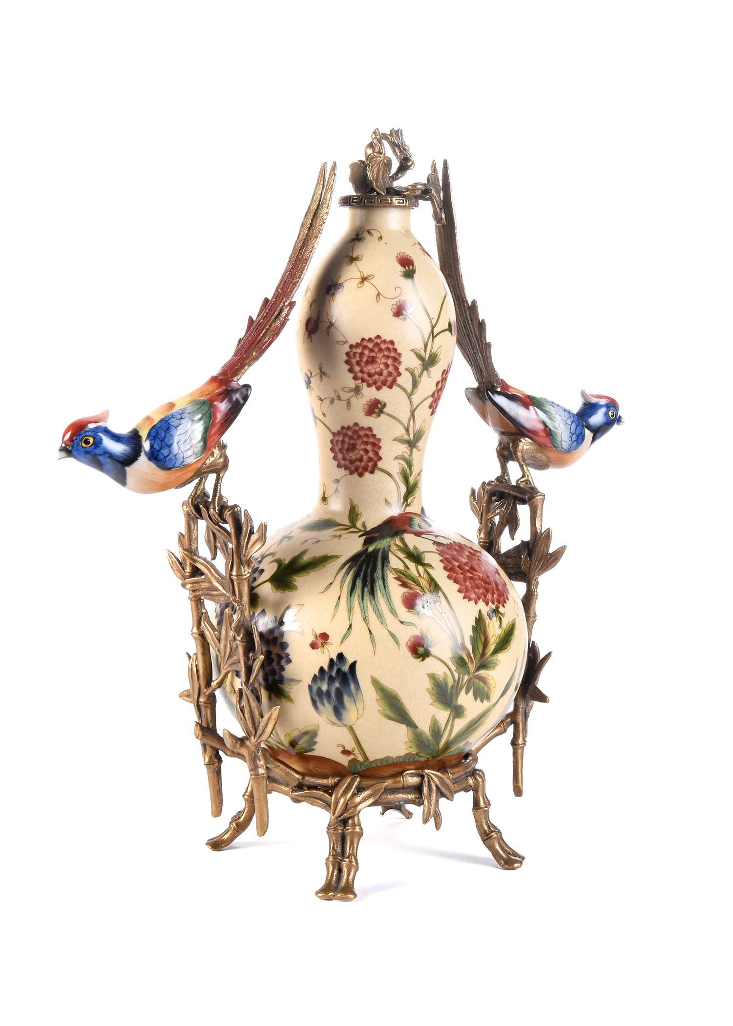 Antique Jar With Bird White