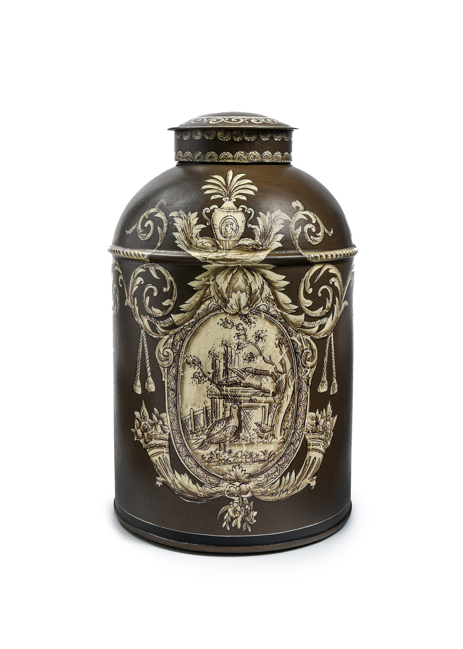 Chinese Style Brown Metal Jar Medium