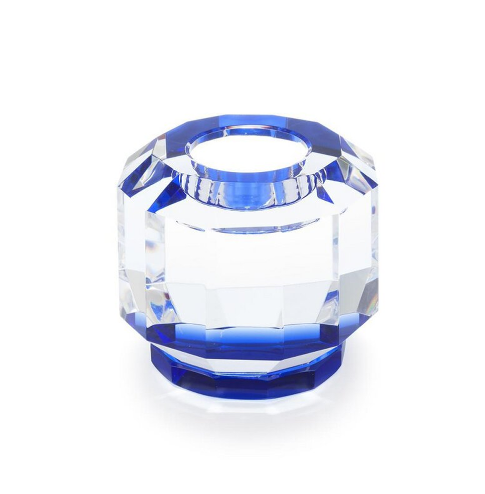 Crystal Blue and Clear Candle Holder