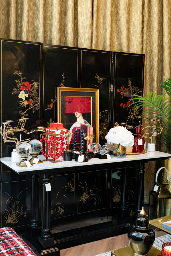 Classic Black Wood Console With White Marble Top