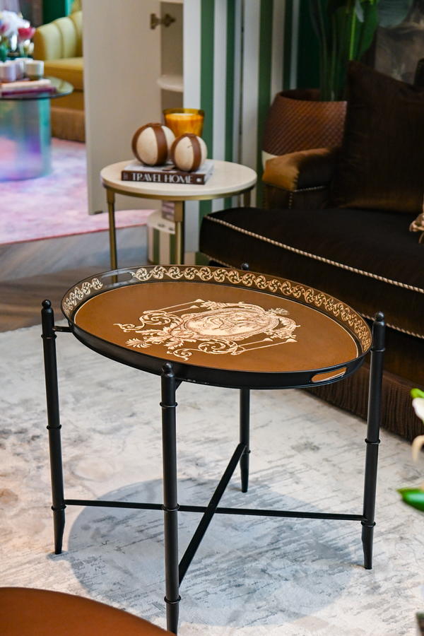 Oval Metal Tray Style Chinese Side Table
