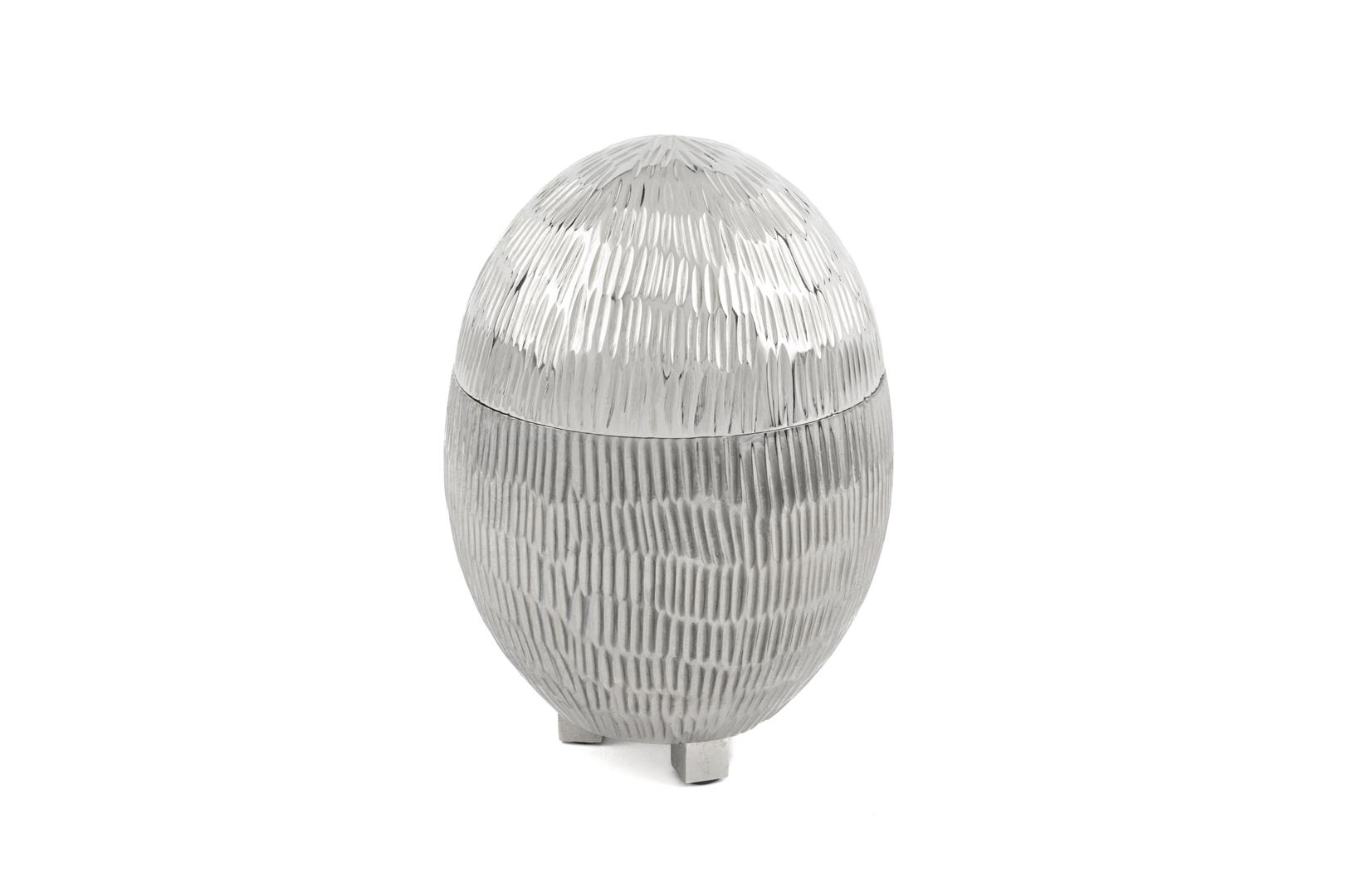 Sage Green Egg-Shaped Decorative Box with Silver Detail – Small