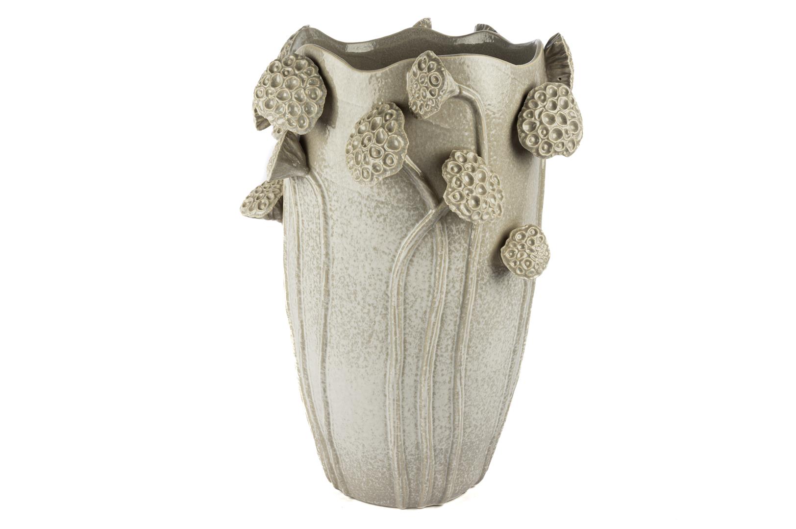 Ivory Ceramic Vase with Sculpted Rim – Large