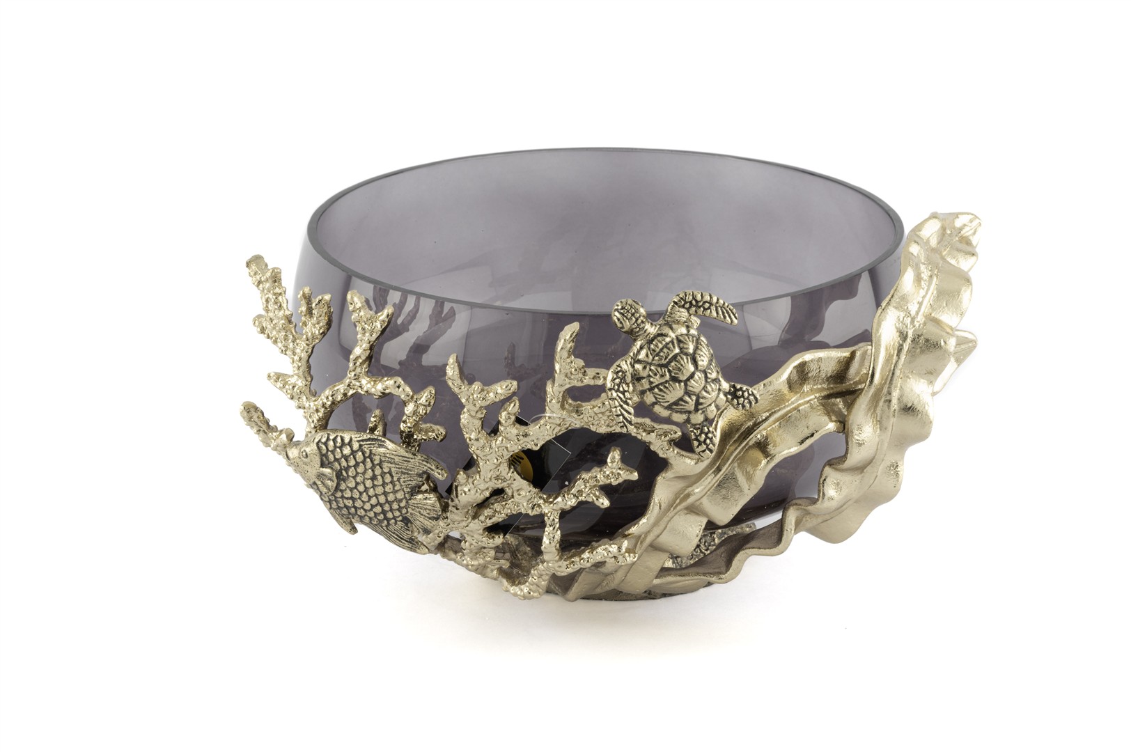 Amber Glass Bowl  Antique Gold Coral Base