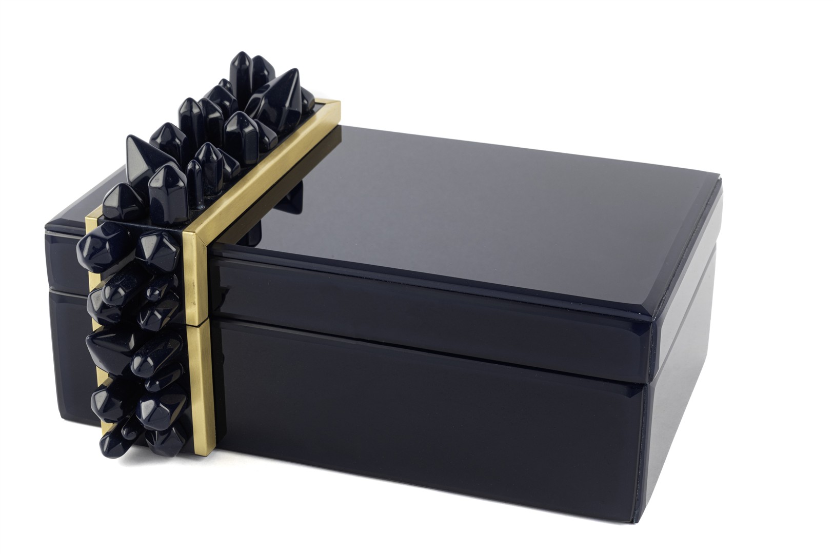 Polky Navy Blue Glass Decorative Box – Large