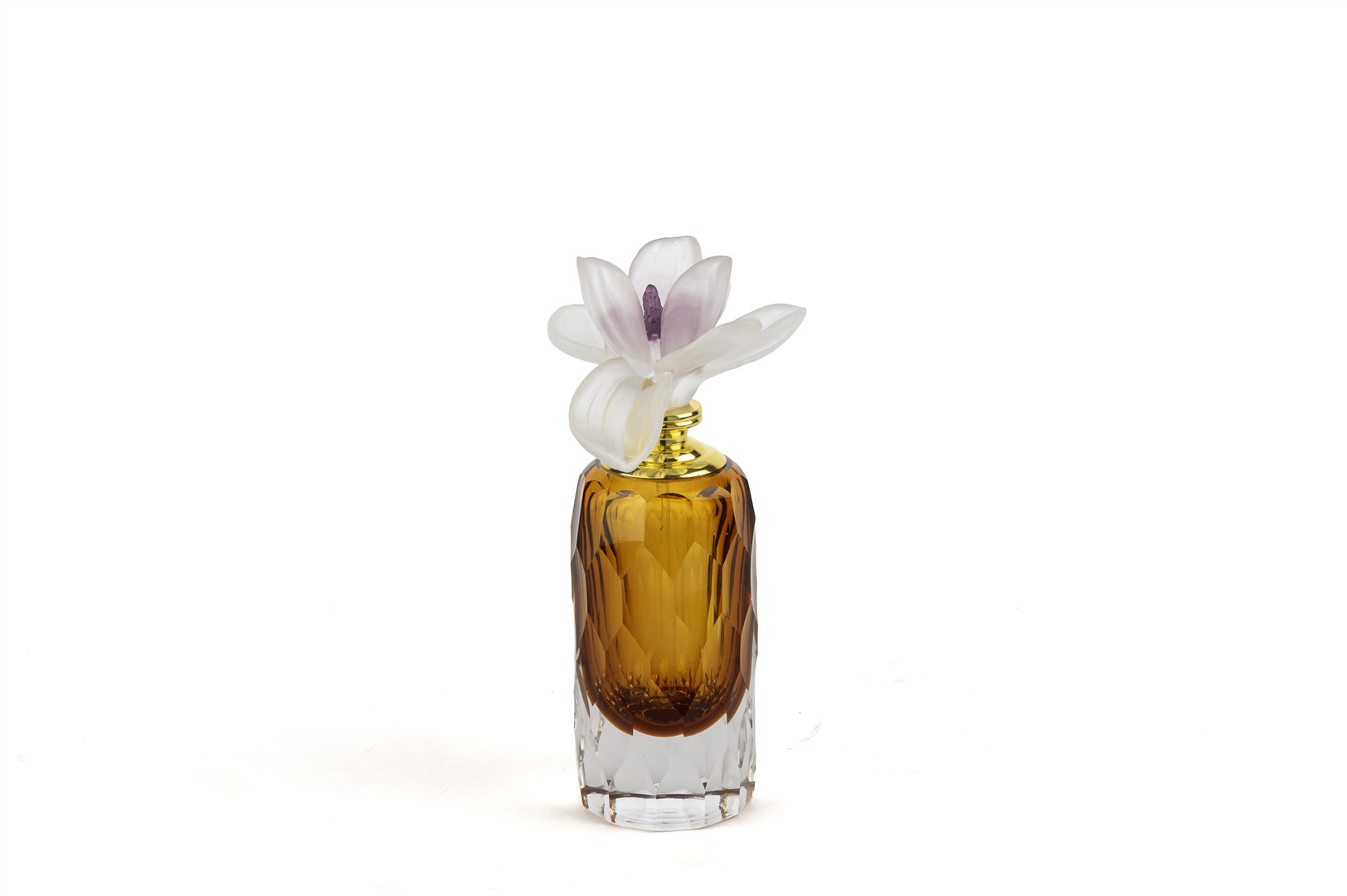 Amber Glass Decorative Bottle with Lilac Flower Topper