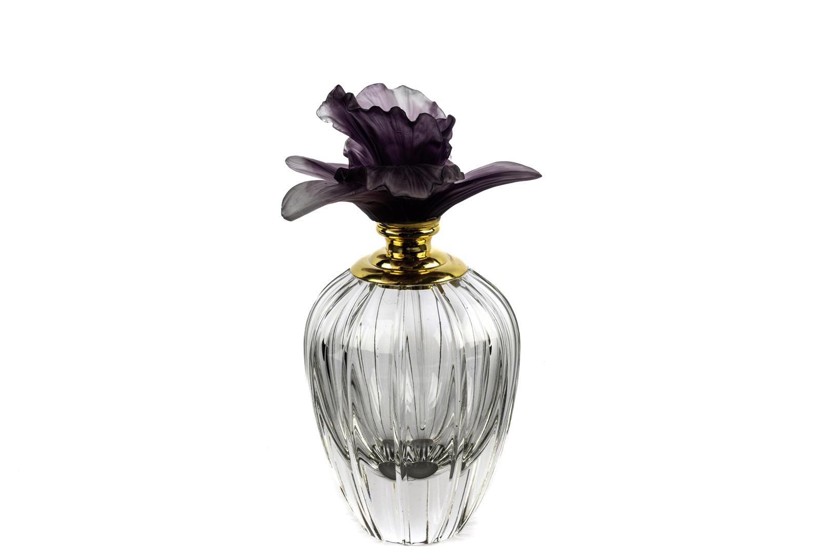 Floral-Topped Decorative Glass Bottle in Purple