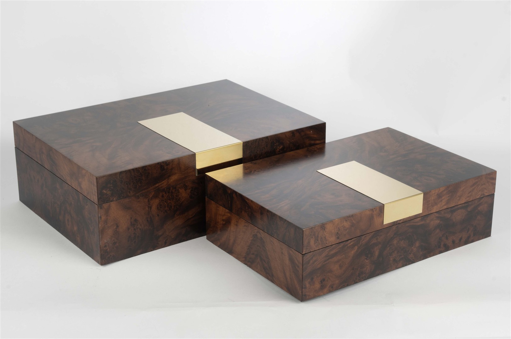Set of 2 Dark Wood Decorative Boxes with Gold Detail