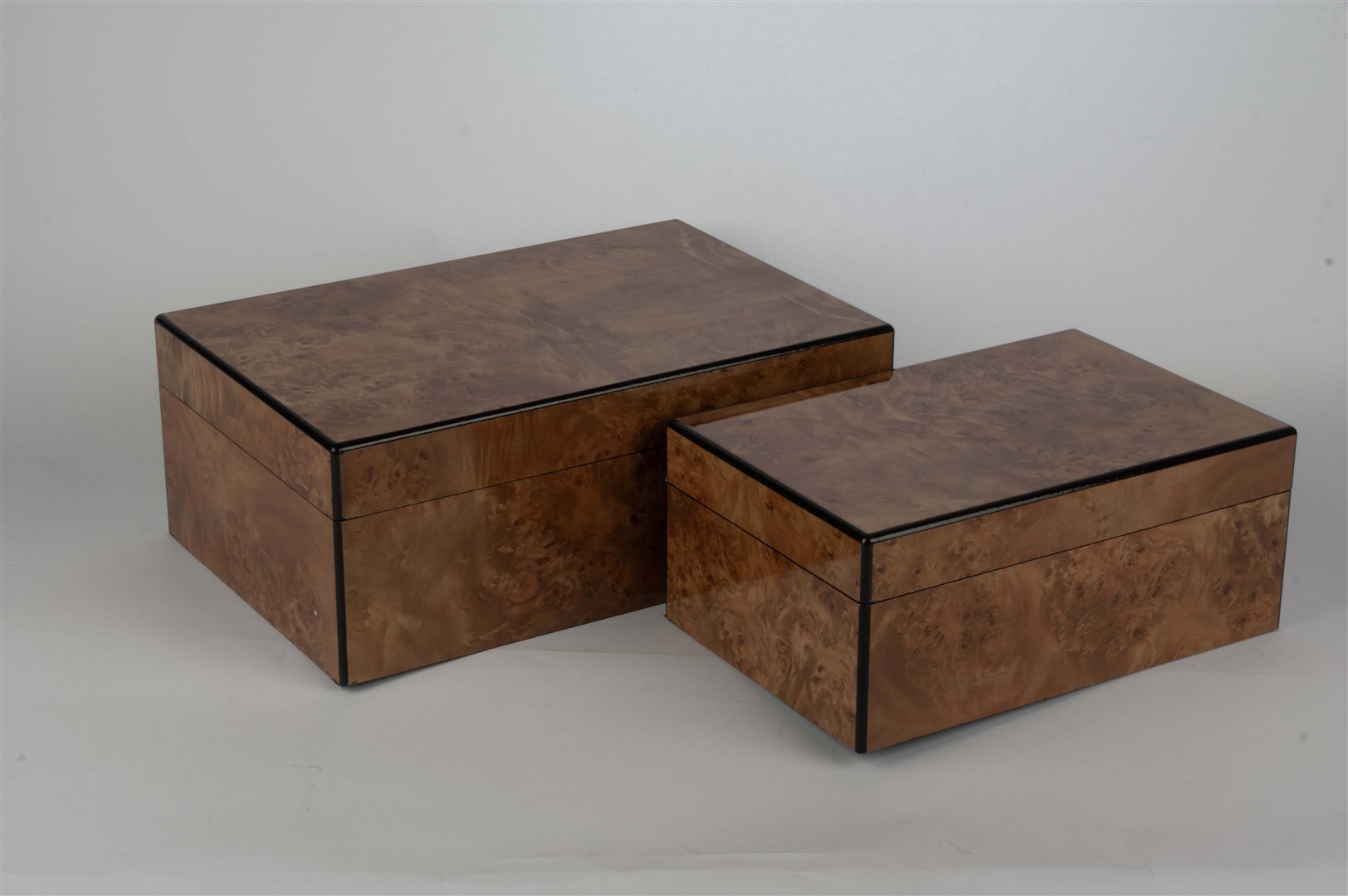 Set of 2 Brown Decorative Boxes with Black Trim