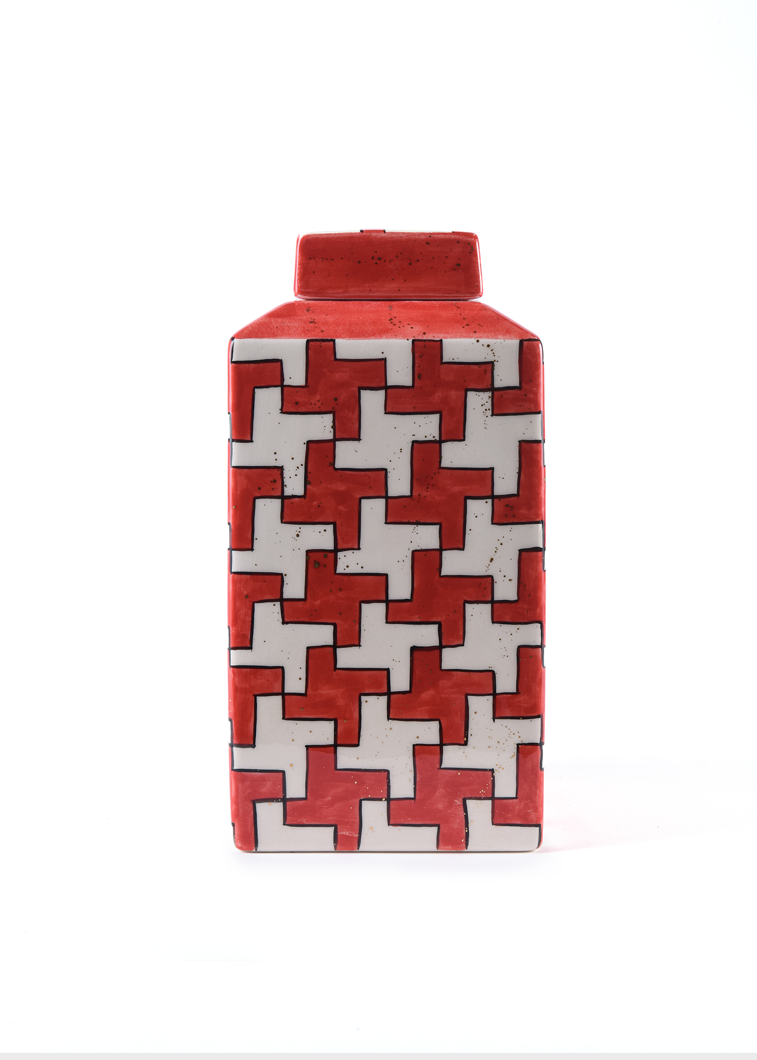 Red And White Patterned Ceramic Jar