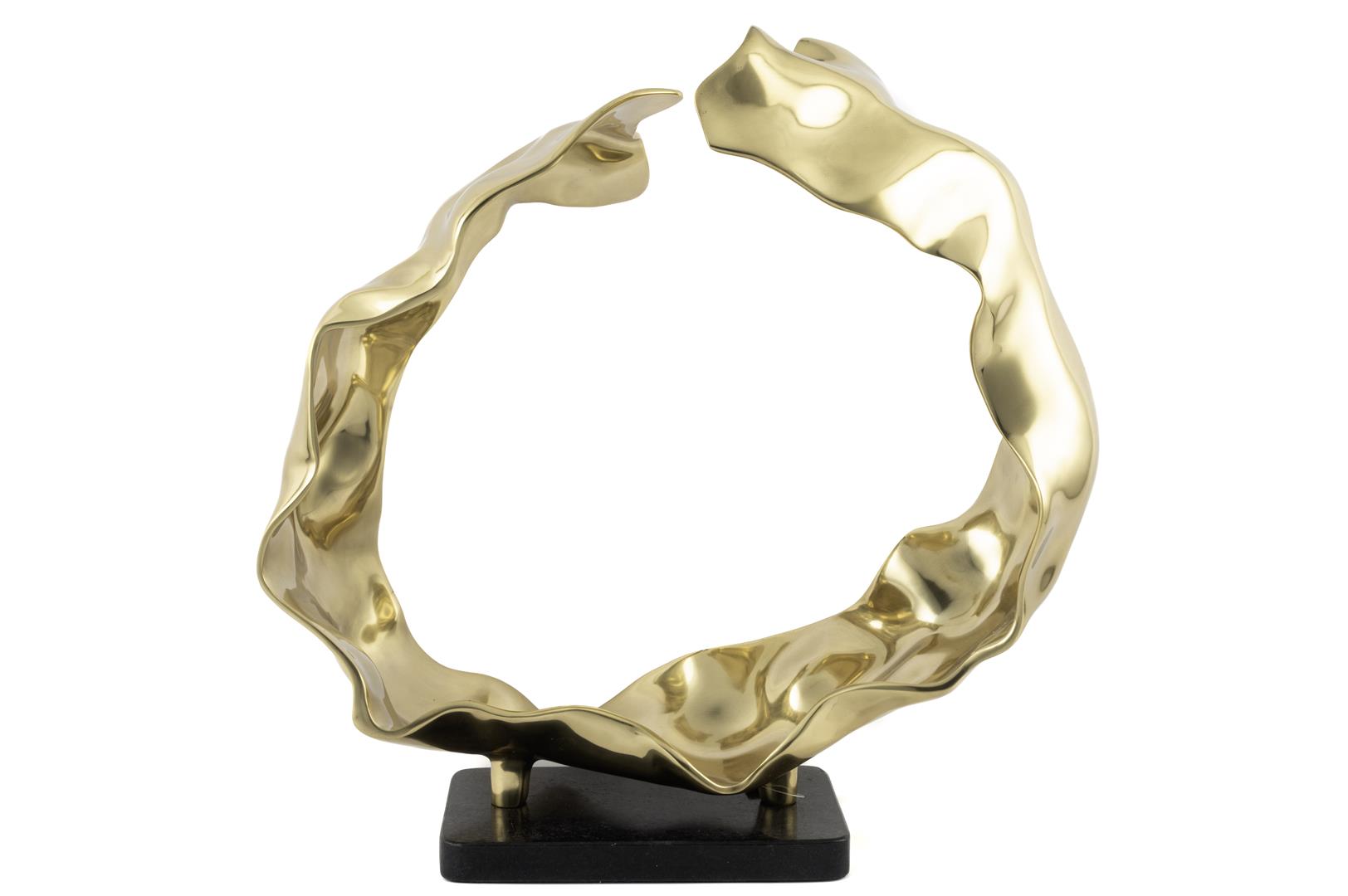 Sculptural Gold Ring Object on Black Marble Base