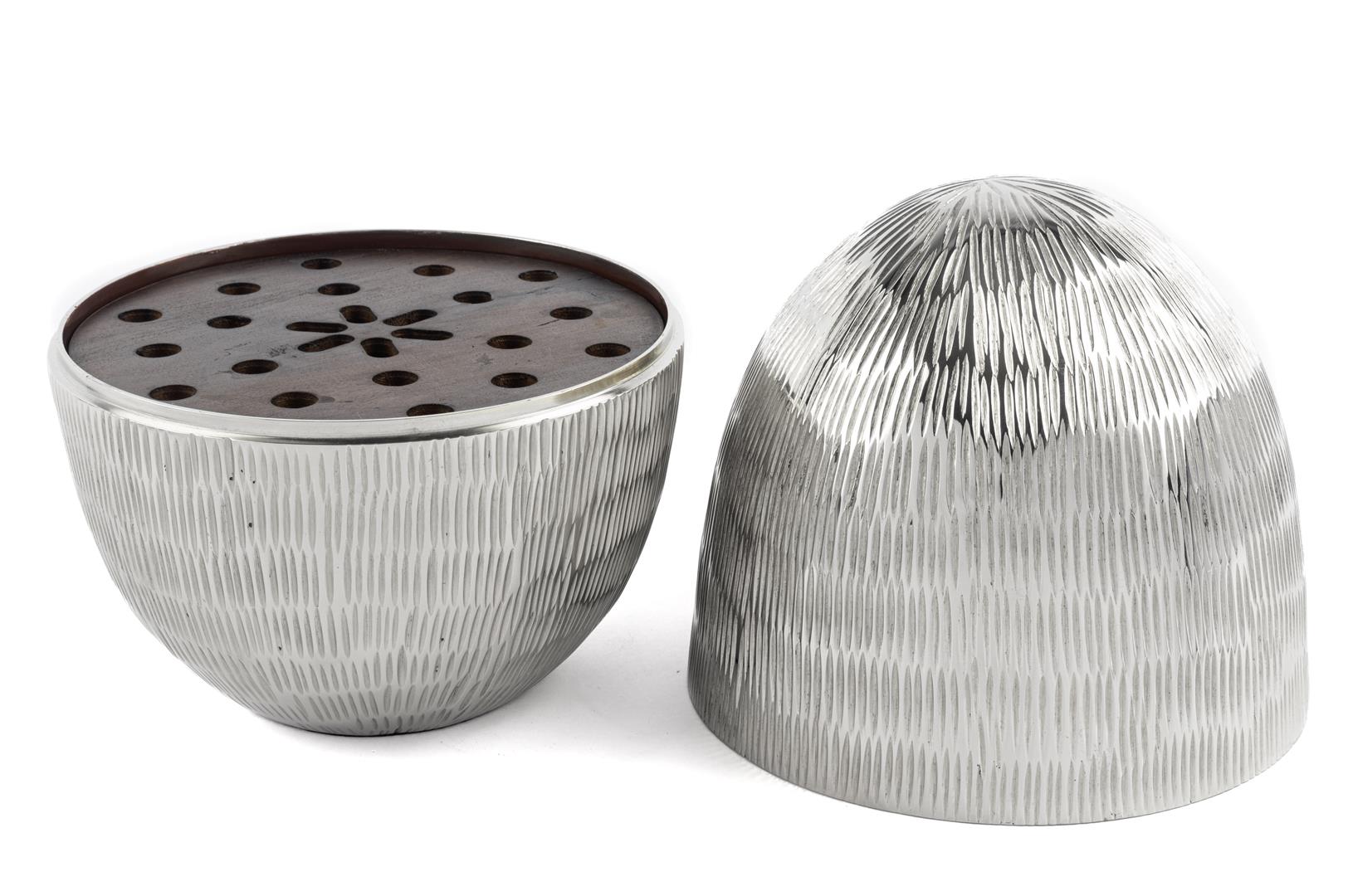 Sage Green Egg-Shaped Serving Stand with Silver Detail