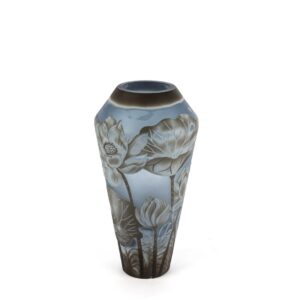 Smoky Blue Floral Art Glass Vase - Small