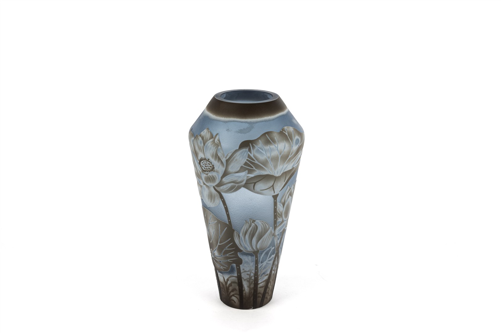 Smoky Blue Floral Art Glass Vase – Small