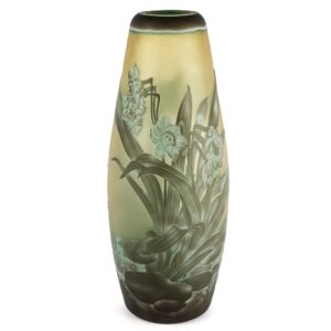 Green Floral Art Glass Vase