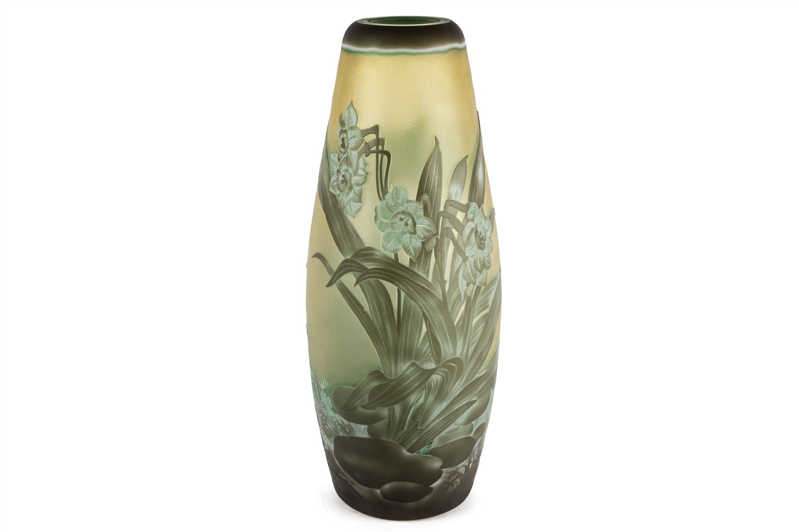 Green Floral Art Glass Vase