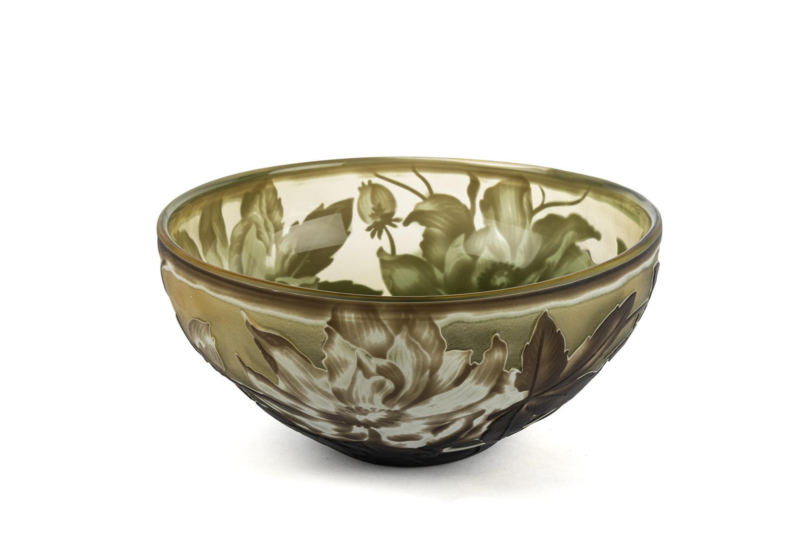 Green Floral Art Glass Centrepiece Bowl